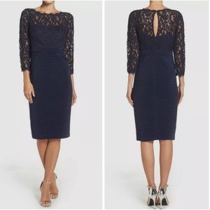 Adrianna Papell Navy Jersey + Lace Cocktail Dress